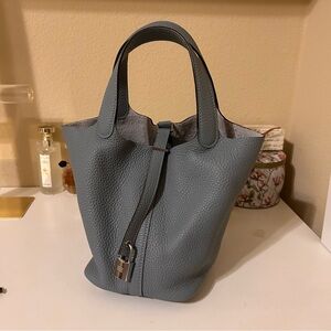 Top Handle Dusty Blue Bucket Bag